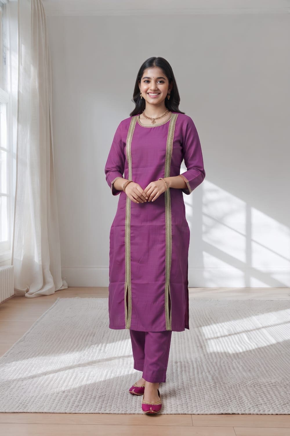Amethyst Purple Rayon Slub Kurta Set